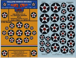 Yellow-Wings Decals packaging with star and circle decals on a blue background