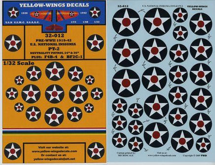 Yellow-Wings Decals packaging with star and circle decals on a blue background