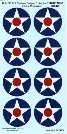 U.S. National Insignia decals with red, white, and blue stars on a light blue background.