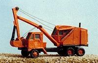 Model of a large construction vehicle with a long arm on a plain background
