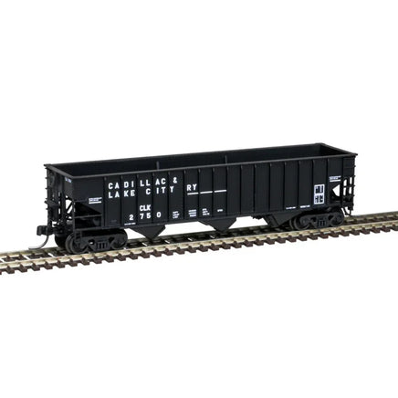 N Scale Atlas Master PS-2750 covered hopper car in Cadillac & Lake City red and white livery, featuring die-cast construction, detailed side panels, and road number 2750
