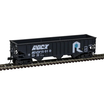 N Scale Atlas Master PS-2750 covered hopper freight car 3-pack in Rock Island Improvement Company gray livery with black lettering, road numbers 15000, 15001, and 15054
