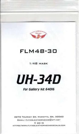 Model kit packaging for UH-34D with FLM48-30 marking on a white background