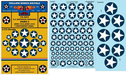 Yellow-Wings Decals U.S. National insignia stickers with stars on a blue and yellow background.