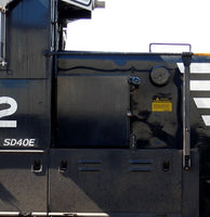 Close-up of a black industrial machine with visible branding and model number.
