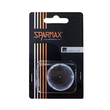 Sparmax product packaging with clear window showing a round component on a black background.