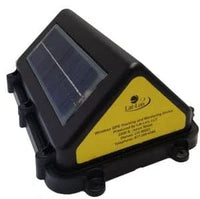 Solar-powered device with a yellow label on a white background