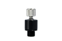 Black and silver valve stem cap on a white background