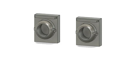 Two metallic circular components on a white background