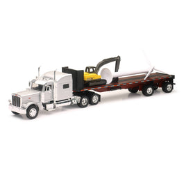 1/32 New-Ray Peterbilt 389 Flatbed w/ Excavator & Wind Turbine 10333