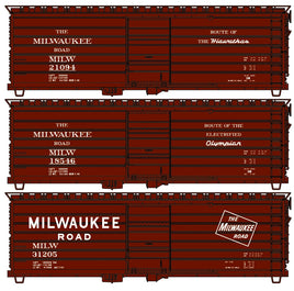 HO Accurail Milwaukee Road 40' Rib Side Steel Boxcar 3-Car Set 8183