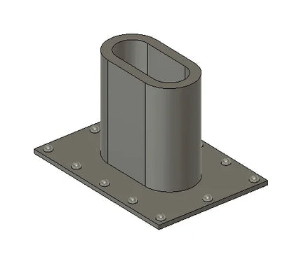 Metal stand with cylindrical base and square platform on a white background