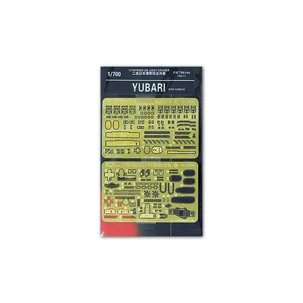 Flyhawk Models 1/700 scale photo-etched brass IJN Light Cruiser Yubari detail set for Tamiya kit 31319, product code 700166, showing precision railings and components

