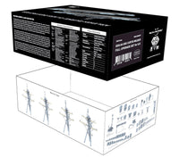 Box packaging with technical details and illustrations on a white background