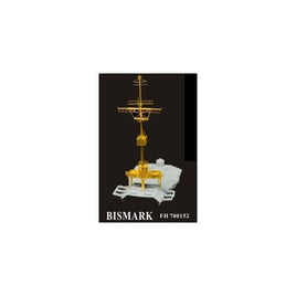 Model of the Bismark ship with gold and white colors on a black background