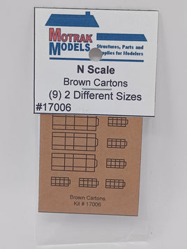 Motrak Models N Scale Brown Cartons packaging with label and cardboard illustration.