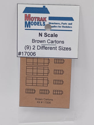 Motrak Models N Scale Brown Cartons packaging with label and cardboard illustration.