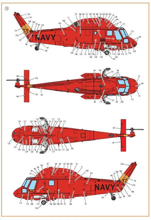 Full decal sheet view of Clear Prop D72001 showing complete set of technical stencils and markings for 1/72 UH-2 SH-2-2 Seasprite early version helicopter detailing
