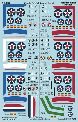 Decal sheet for Curtiss SOC-3 Seagull with U.S. Navy and Marine Corps insignias.