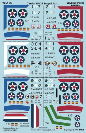 Decal sheet for Curtiss SOC-3 Seagull with U.S. Navy and Marine Corps insignias.