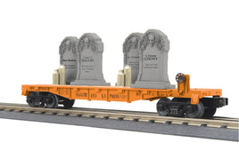 O MTH Halloween Flat Car w/Headstones & Flickering Lighted Candles (Orange) 30-76926