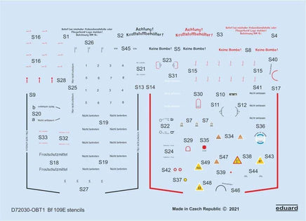 1/72 Eduard Bf 109E stencils for SPECIAL HOBBY/TAMIYA/AIRFIX D72030