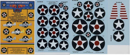 Collection of military decal sheets with star and circle designs on a blue background.