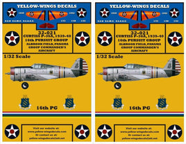 Yellow-Wings Decals for Curtiss P-40 Warhawk aircraft on a yellow background