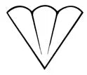 Simple line drawing of a stylized flower or leaf with three petals.