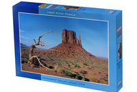 Jigsaw puzzle box featuring Monument Valley, Utah, USA on a blue background