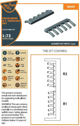 1/72 Clear Prop Polikarpov R-5 Resin Exhausts 72035