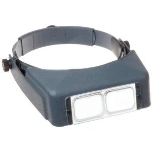 Gray headband magnifier with two lenses on a white background