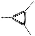 Simple geometric design of a triangle with two lines extending from it.