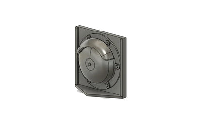 Metallic square component with circular opening on a white background