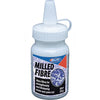 Bottle of milled fibre glass fiber for strengthening and reinforcing wood and epoxy resins on a white background