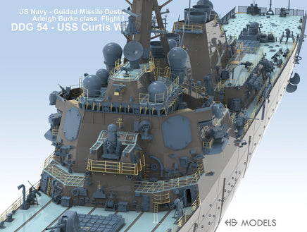 3D model of a US Navy guided missile destroyer on a light blue background