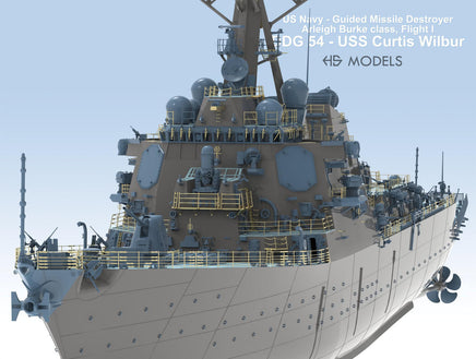 Model of a US Navy guided missile destroyer with '45 Models' branding.