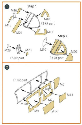 Clear Prop A48010 paint mask instruction diagram illustrating mask placement on ICM 1/48 OV-10A/D Bronco clear parts with numbered application sequence
