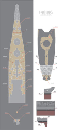 1/350 Pontos Model USS BB-62 New Jersey Wooden Deck Set 35006WD1