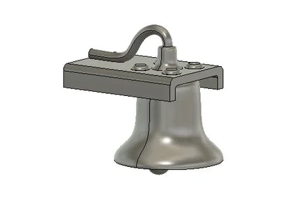 Metallic bell with a stand on a white background