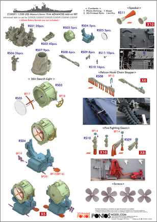1/200 Pontos Model USS Missouri/Iowa 1944 Advanced Add-On Set 21002F1