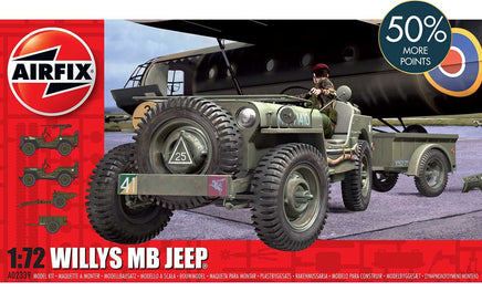 1/72 Airfix Willys British Airborne Jeep, Trailer & 75mm Howitzer M1 Gun D-Day A02339