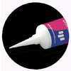 White glue tube with a colorful label on a black background