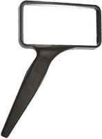 Black hand mirror with a long handle on a white background