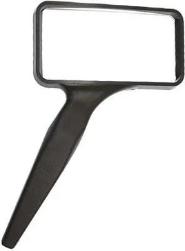 Black hand mirror with a long handle on a white background