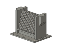 3D model of a metal filter housing with a mesh filter inside on a white background