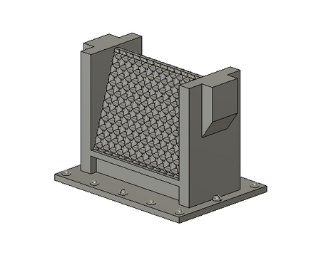3D model of a metal filter housing with a mesh filter inside on a white background