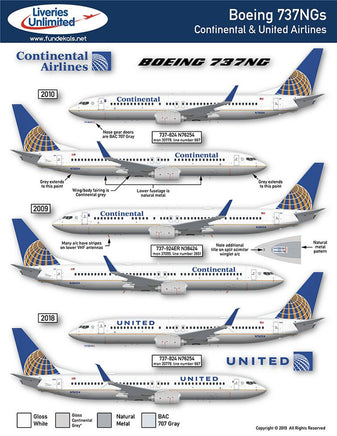 1/144 Fundekals CONTINENTAL/UNITED 737NGs 44012