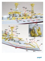Model of a ship with labeled parts on a white background