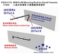 WWII IJN Mooring Rod for Small Vessels model with 3D printed parts labeled and installation instructions.